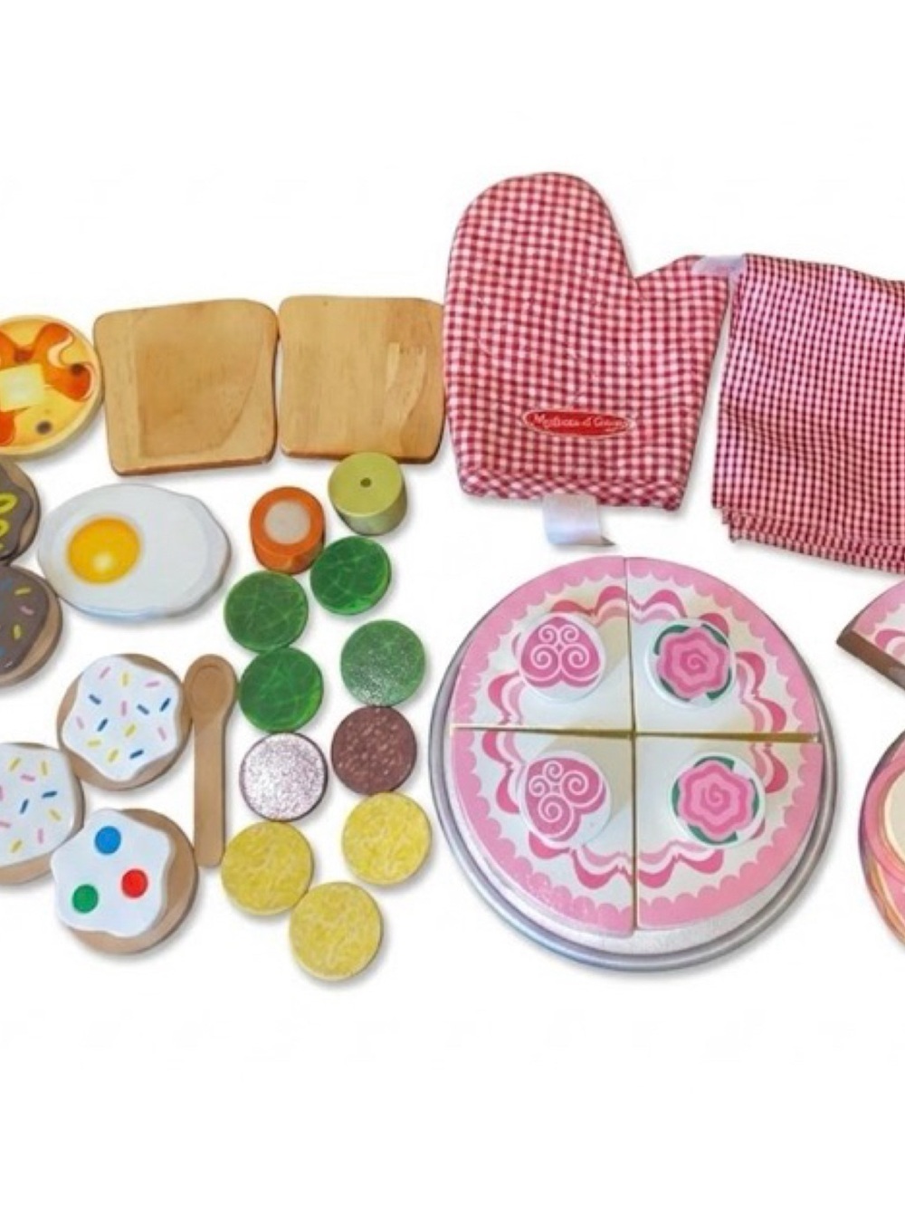 Melissa & Doug 44 Pc Pink Wooden Play Cake Dessert Sandwich Toppings Kid Set - Picture 2 of 14